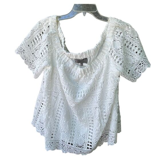 Anthropologie Sunday in Brooklyn size XL crocheted off shoulders lined cropped t - Picture 1 of 4